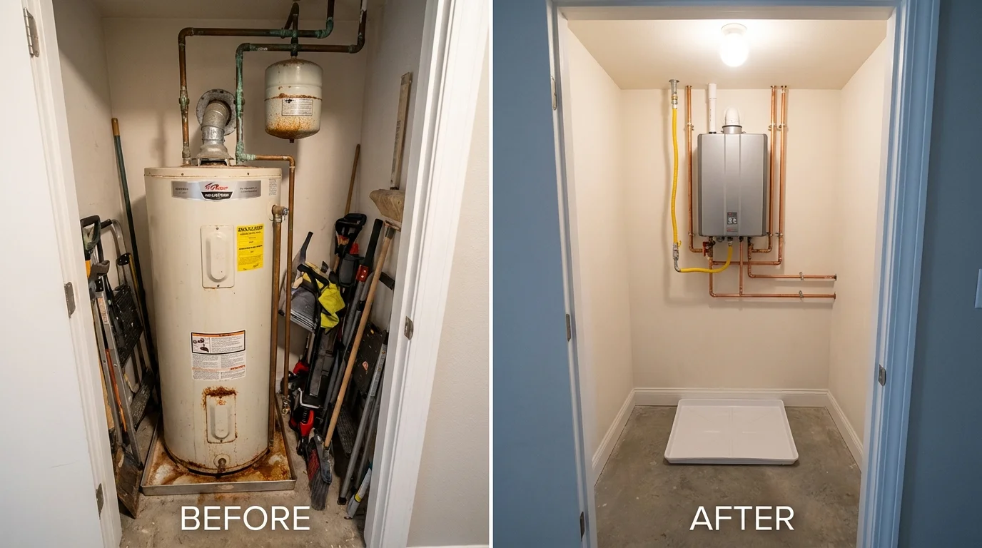 Tank water heater versus wall-mounted tankless unit comparison for Lansing, NY homeowners